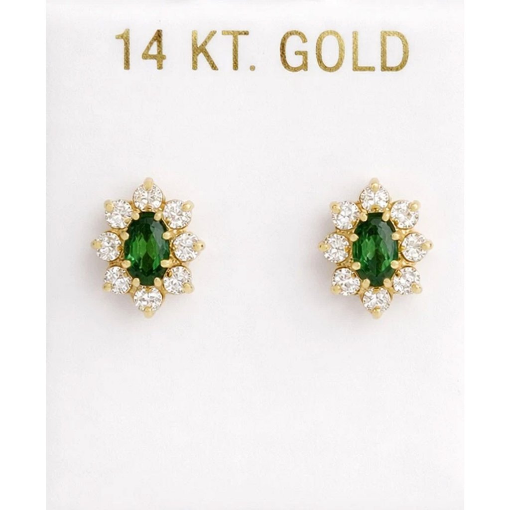 Created 0.50 Cts Emeralds & W/Sapphire Earrings Solid 14k Gold
